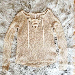 Xhilaration Lace-up Beige Knit Top